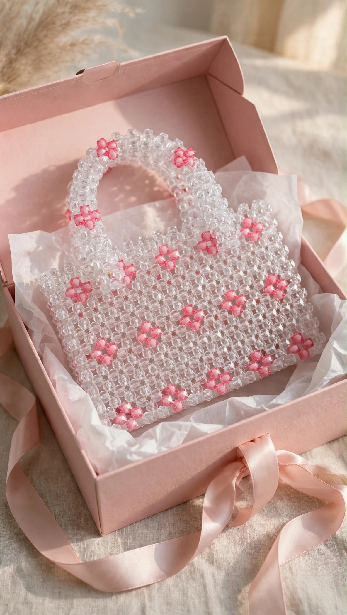 Crystal Beaded Flower Tote (Pink & Blue) — image 4