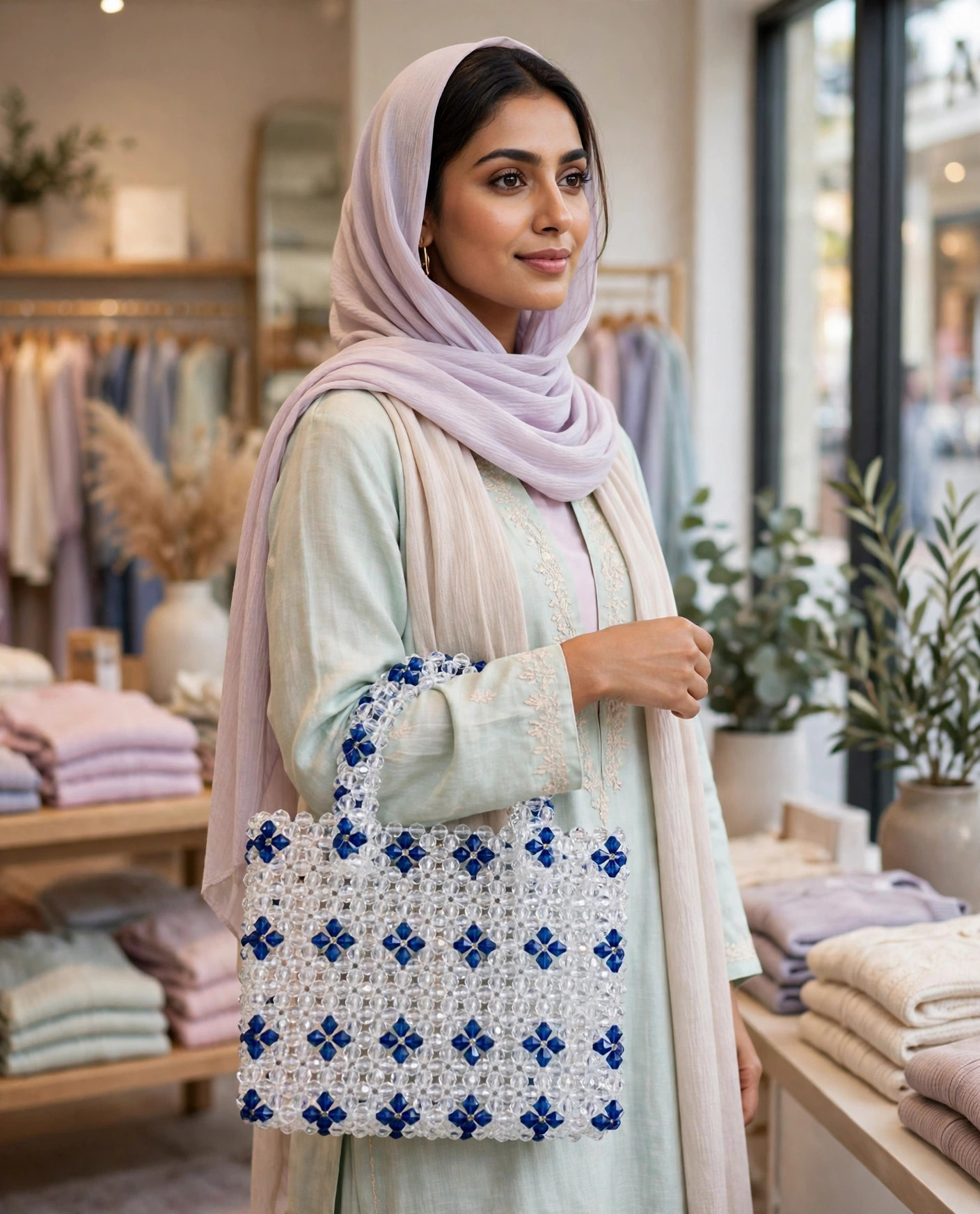 Crystal Beaded Flower Tote (Pink & Blue) — image 5