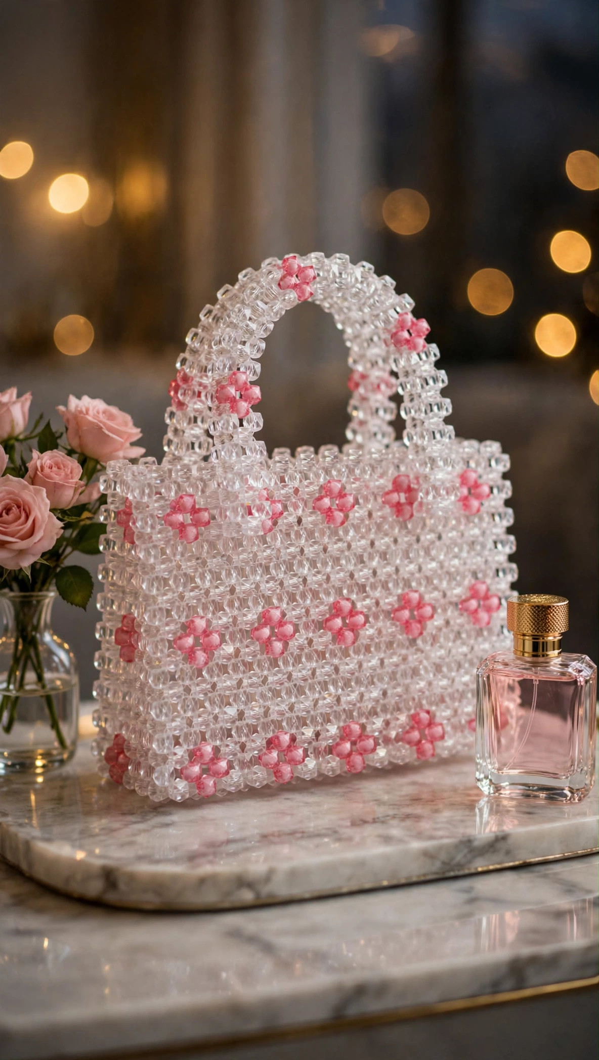 Crystal Beaded Flower Tote (Pink & Blue) — image 6