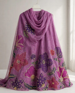 Purple Embroidered Organza Dupatta