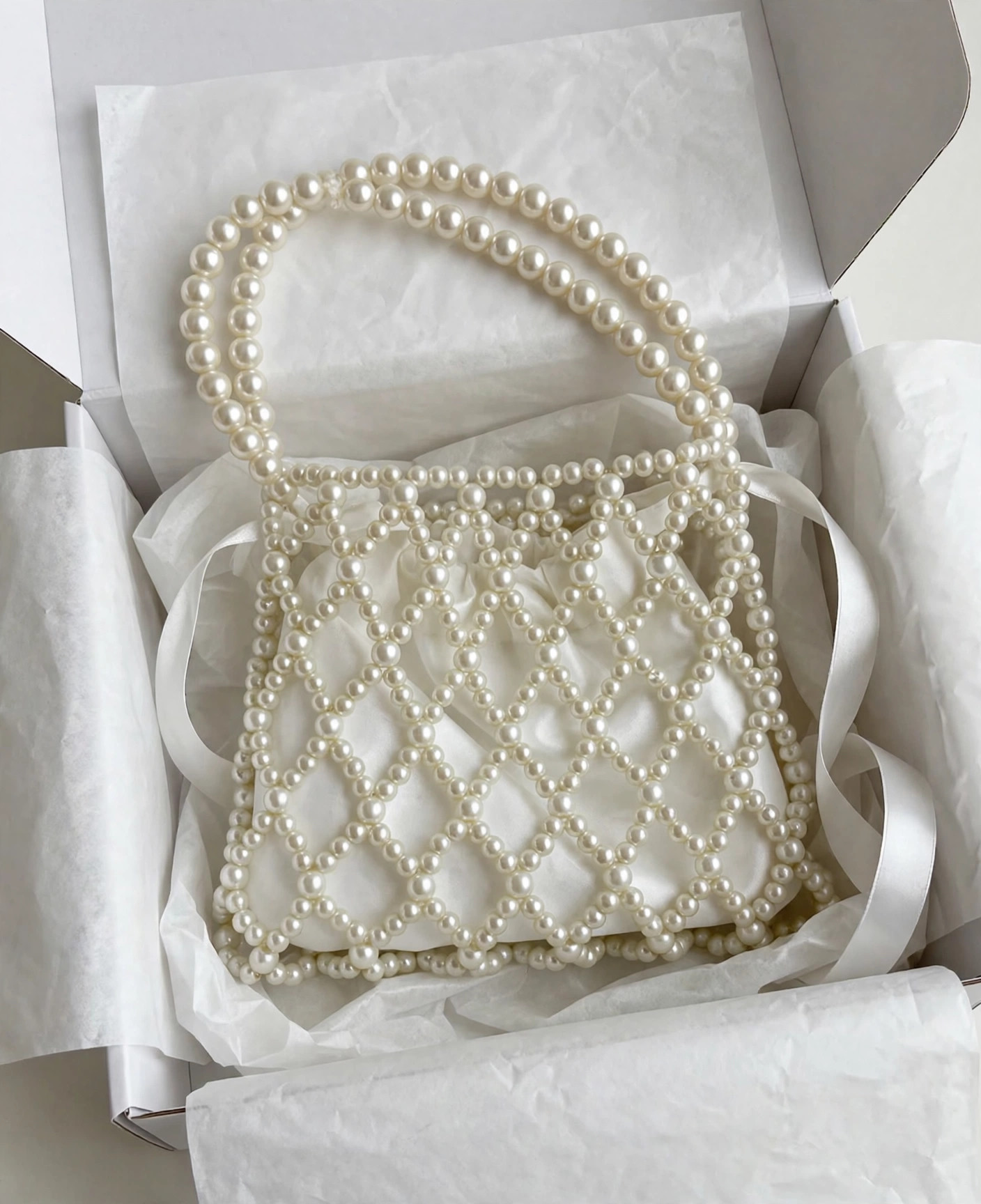 White Pearl Lattice Beaded Handbag — image 4