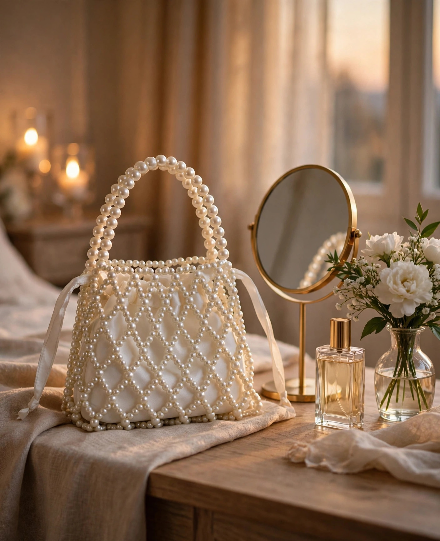 White Pearl Lattice Beaded Handbag — image 6