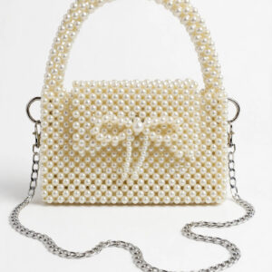 White Pearl Solid Beaded Handbag with Chain Strap — image 1