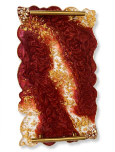 Rectangular Red & Gold Resin Serving Tray