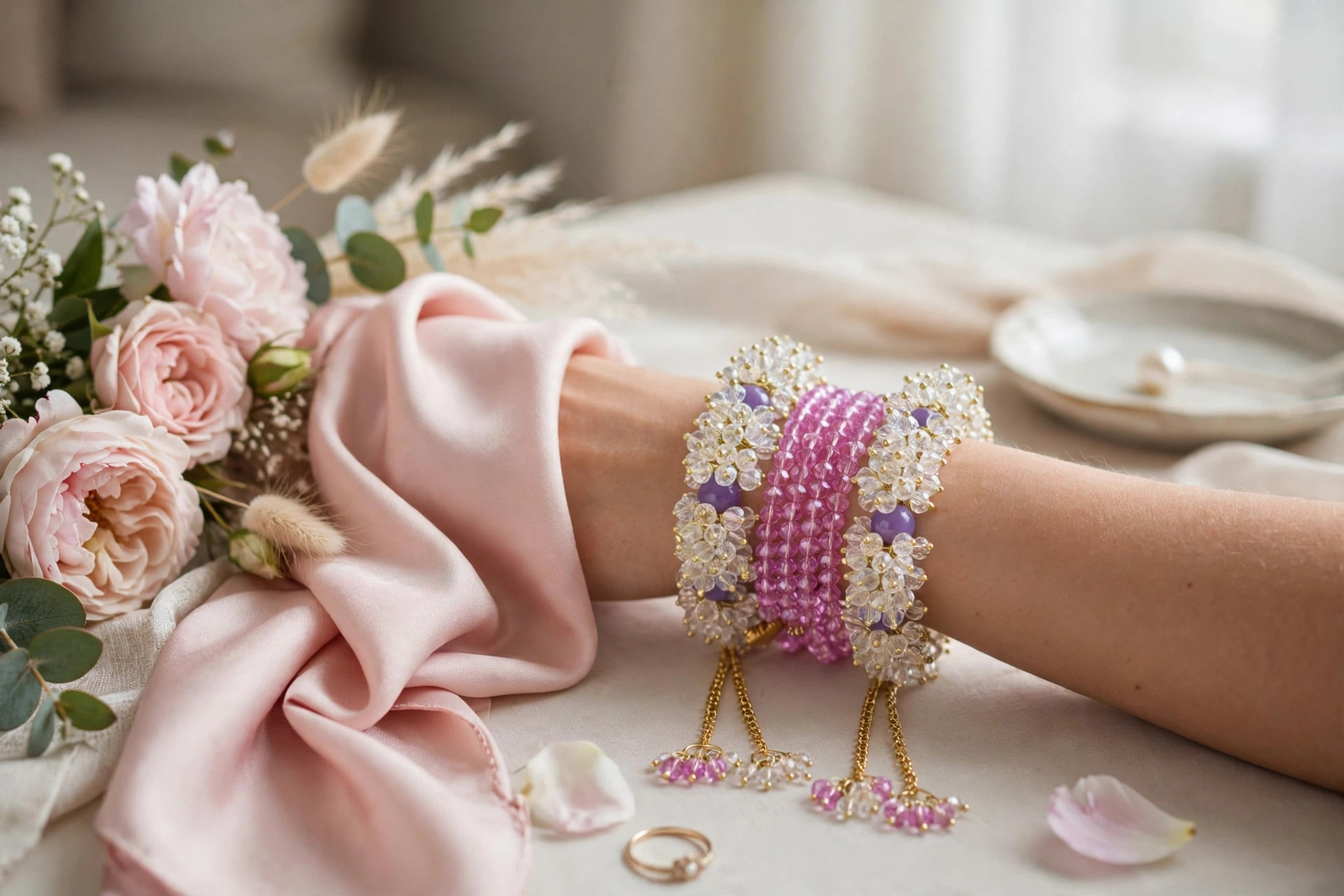 Crystal Bangle Set with Chain Tassels — image 5