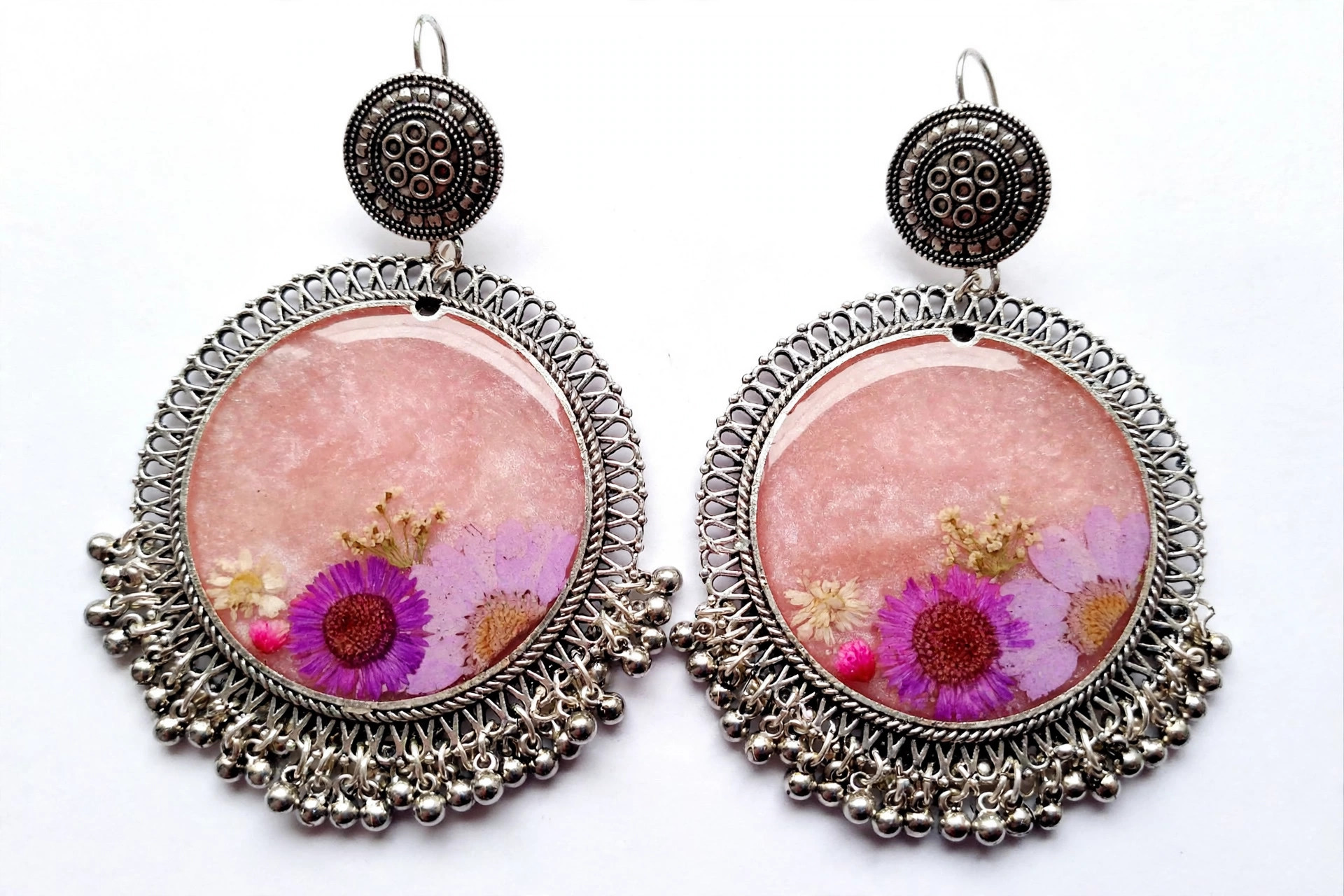 Pink Floral Resin Statement Earrings — image 1