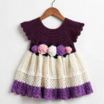 Baby Crochet Rose Dress (Purple & Cream)