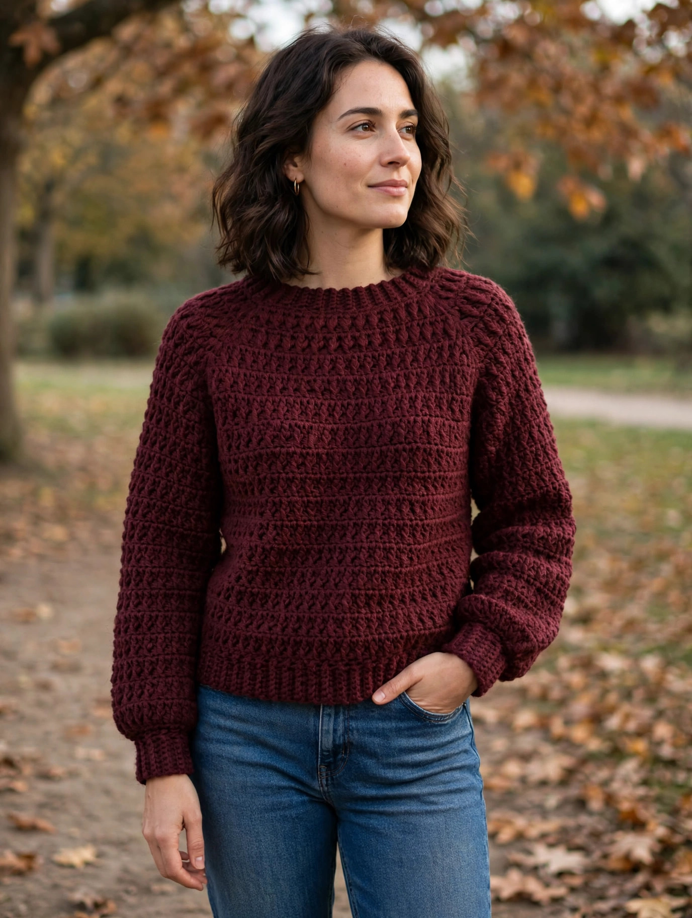 Maroon Crochet Sweater — image 2