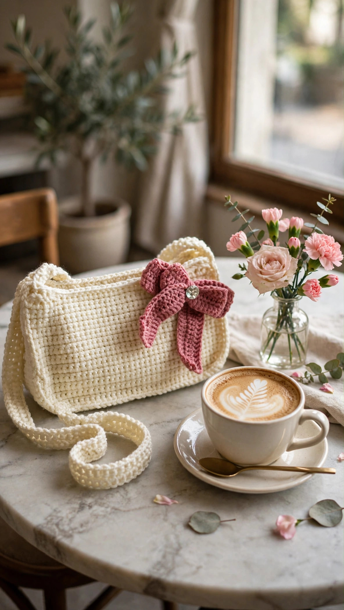 Cream Crochet Bow Shoulder Bag — image 5