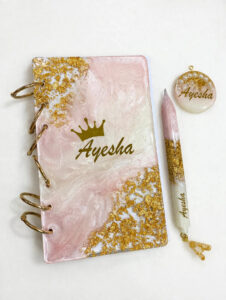 Personalized Resin Diary, Pen & Keychain Gift Set