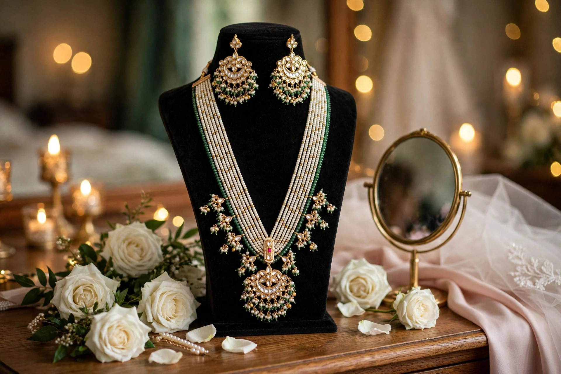 Multi-Strand Pearl & Green Kundan Bridal Set — image 5