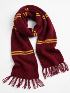 Maroon Knitted Scarf with Gold Stripes