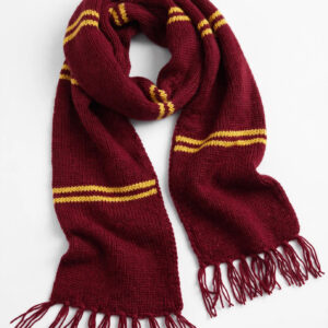Maroon Knitted Scarf with Gold Stripes — image 1