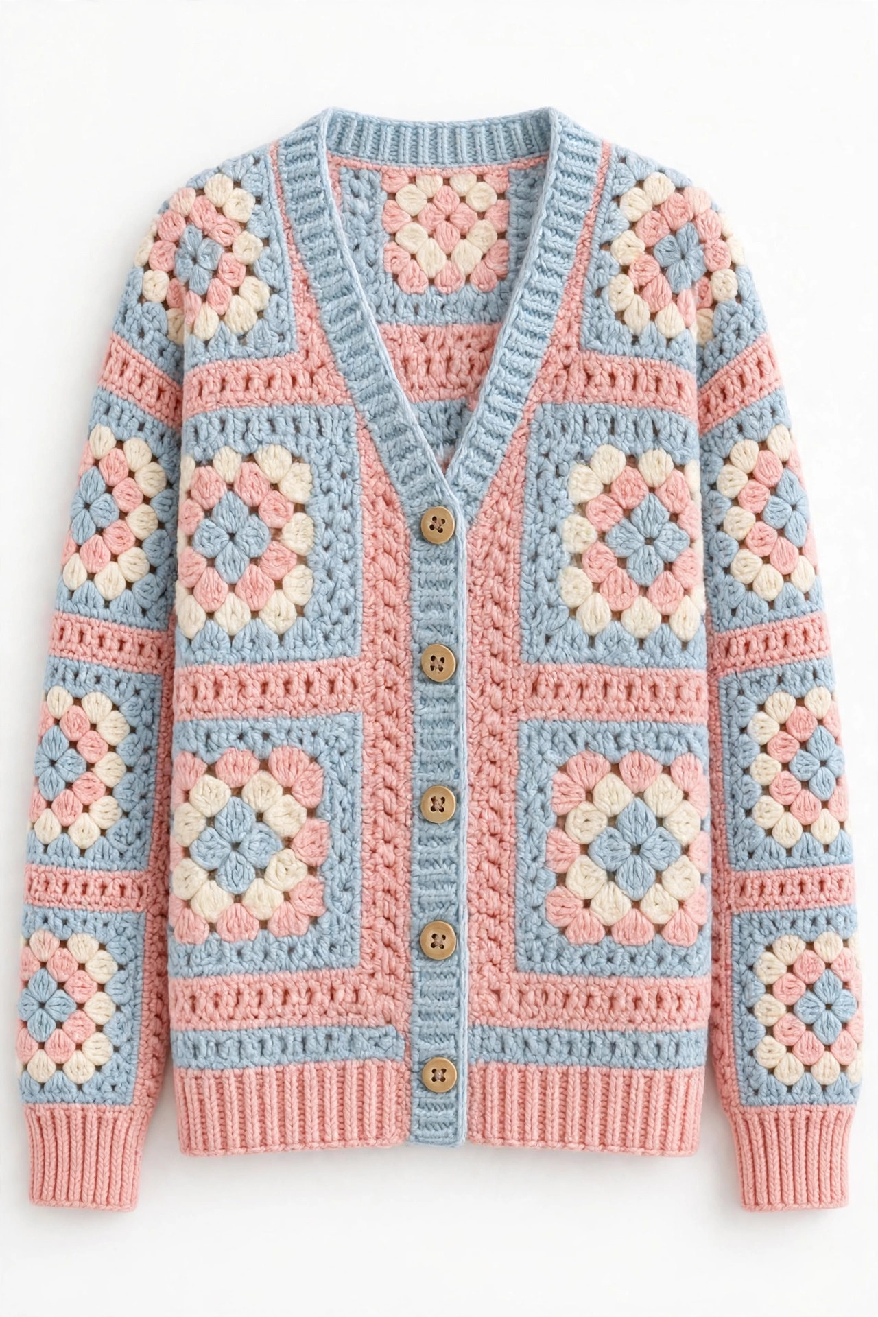 Pastel Blue & Pink Granny Square Cardigan — image 1