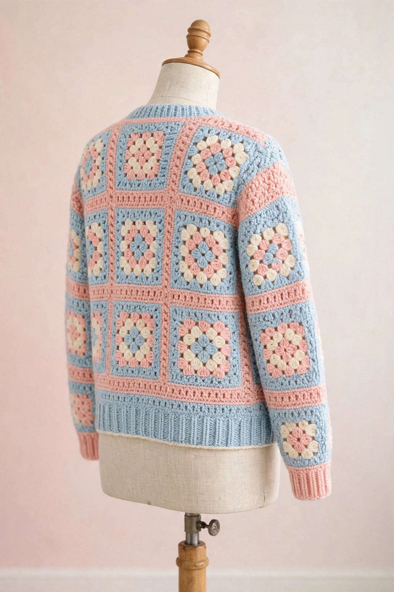 Pastel Blue & Pink Granny Square Cardigan — image 6