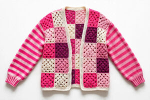 Pink Granny Square Crochet Cardigan