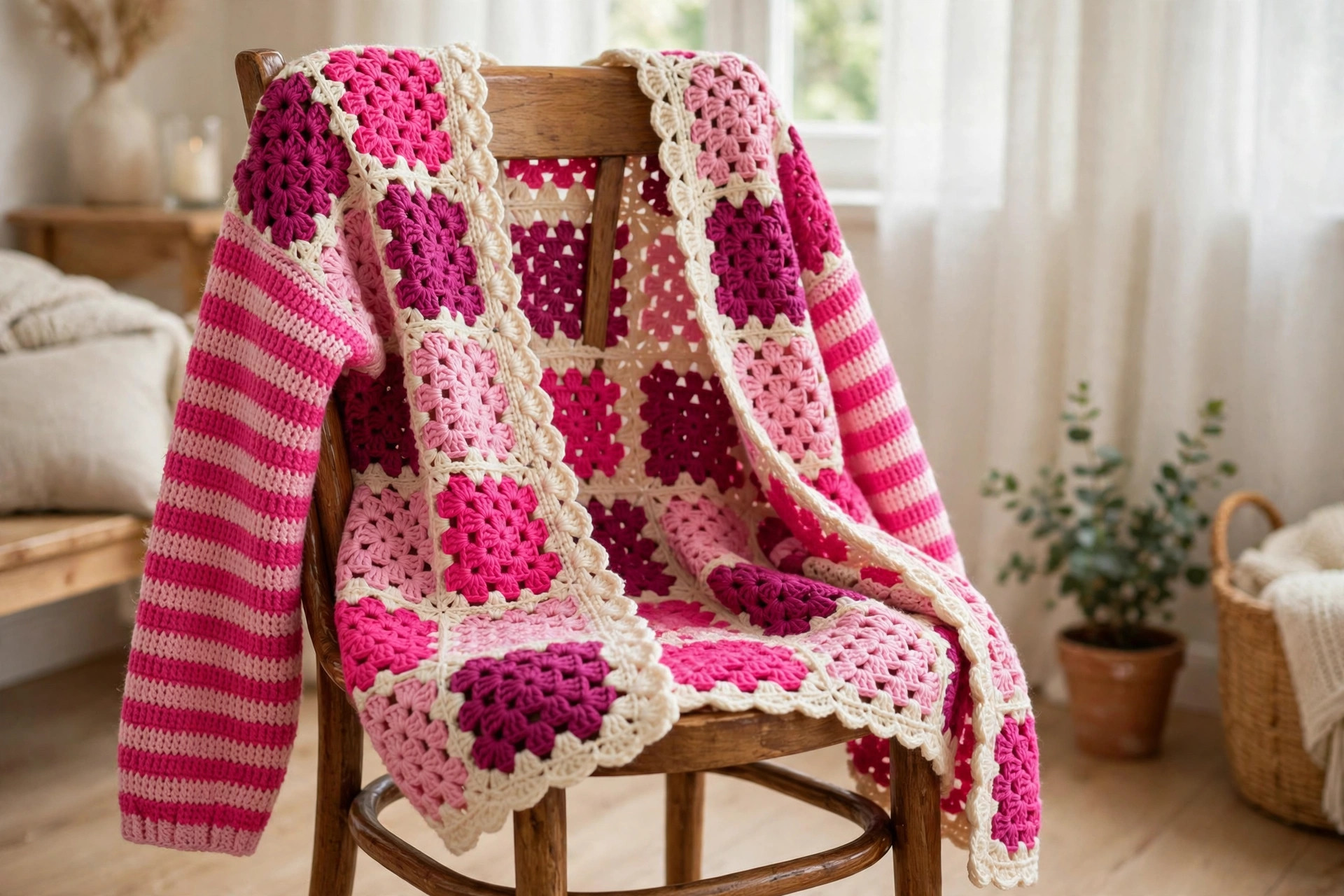 Pink Granny Square Crochet Cardigan — image 5