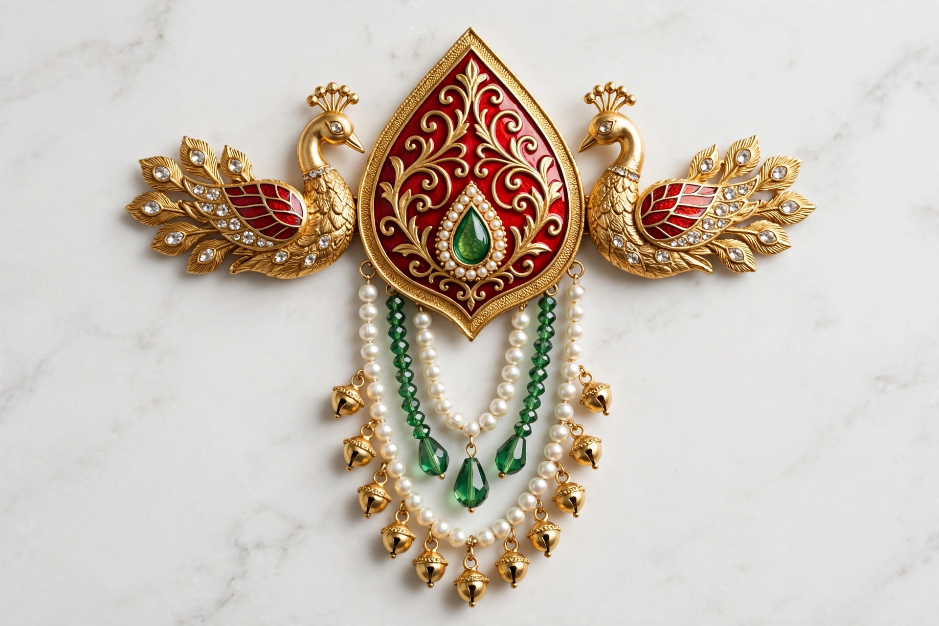 Red & Gold Bridal Hair Accessory — image 1