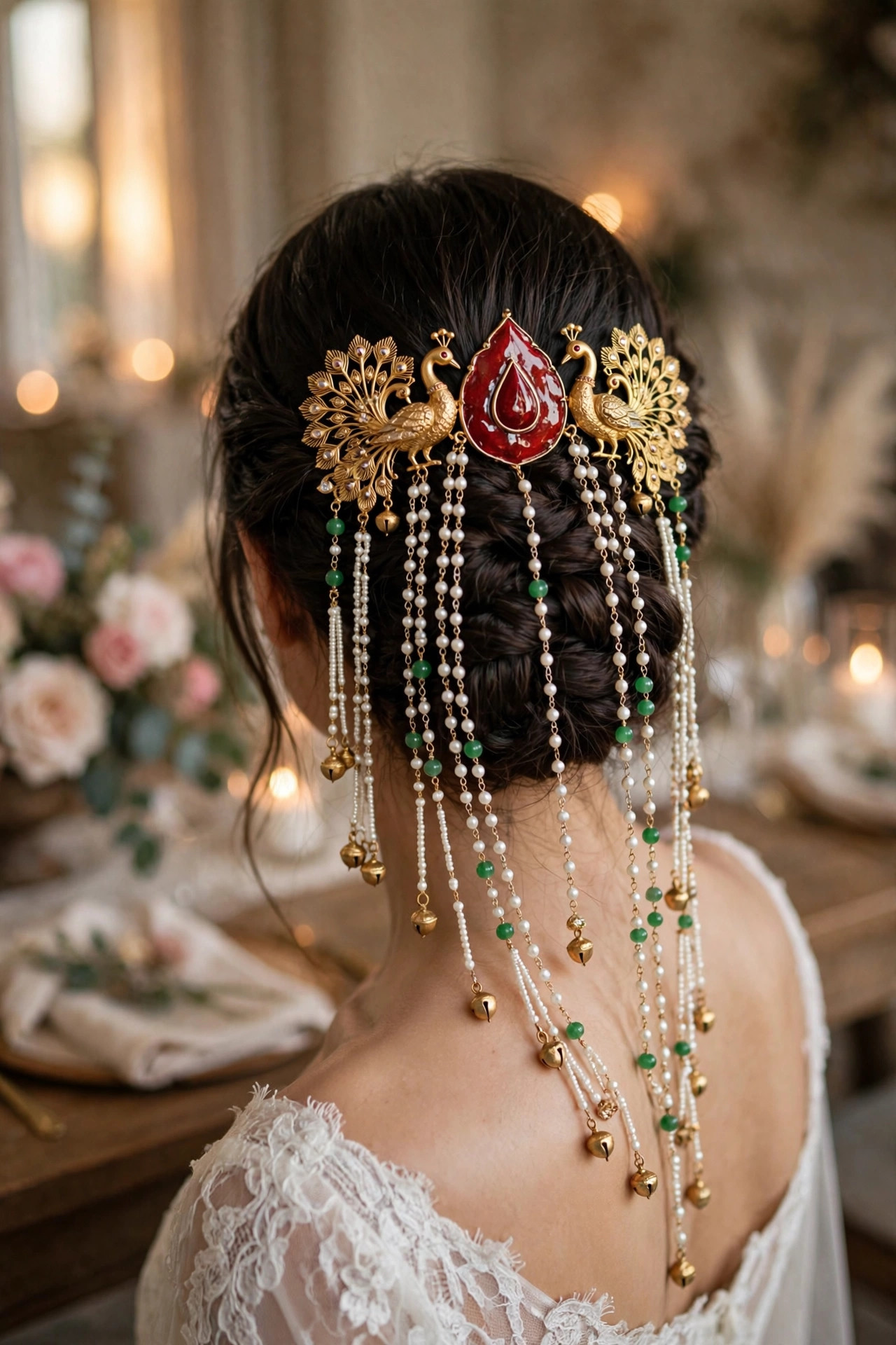 Red & Gold Bridal Hair Accessory — image 2