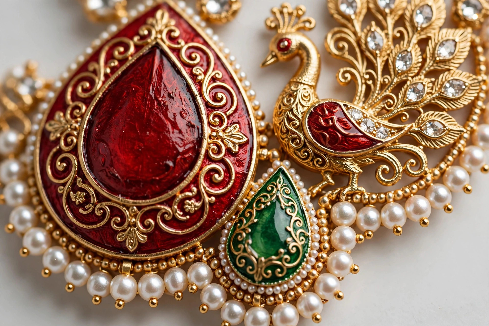 Red & Gold Bridal Hair Accessory — image 3