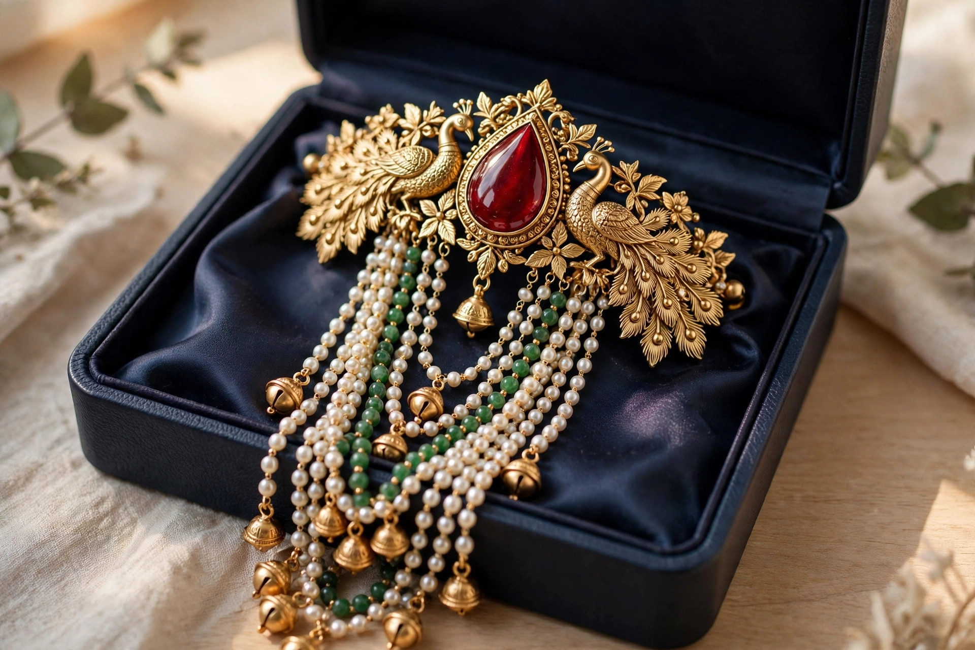 Red & Gold Bridal Hair Accessory — image 4