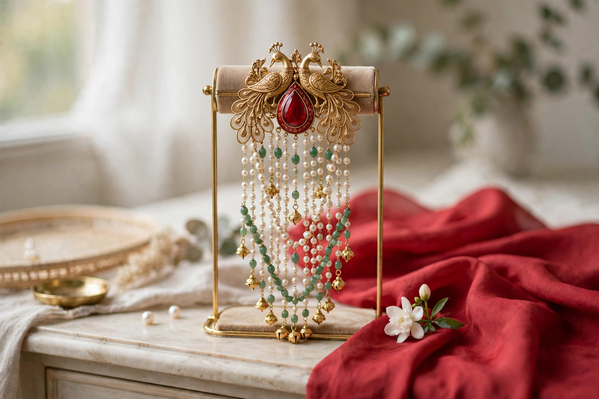 Red & Gold Bridal Hair Accessory — image 5