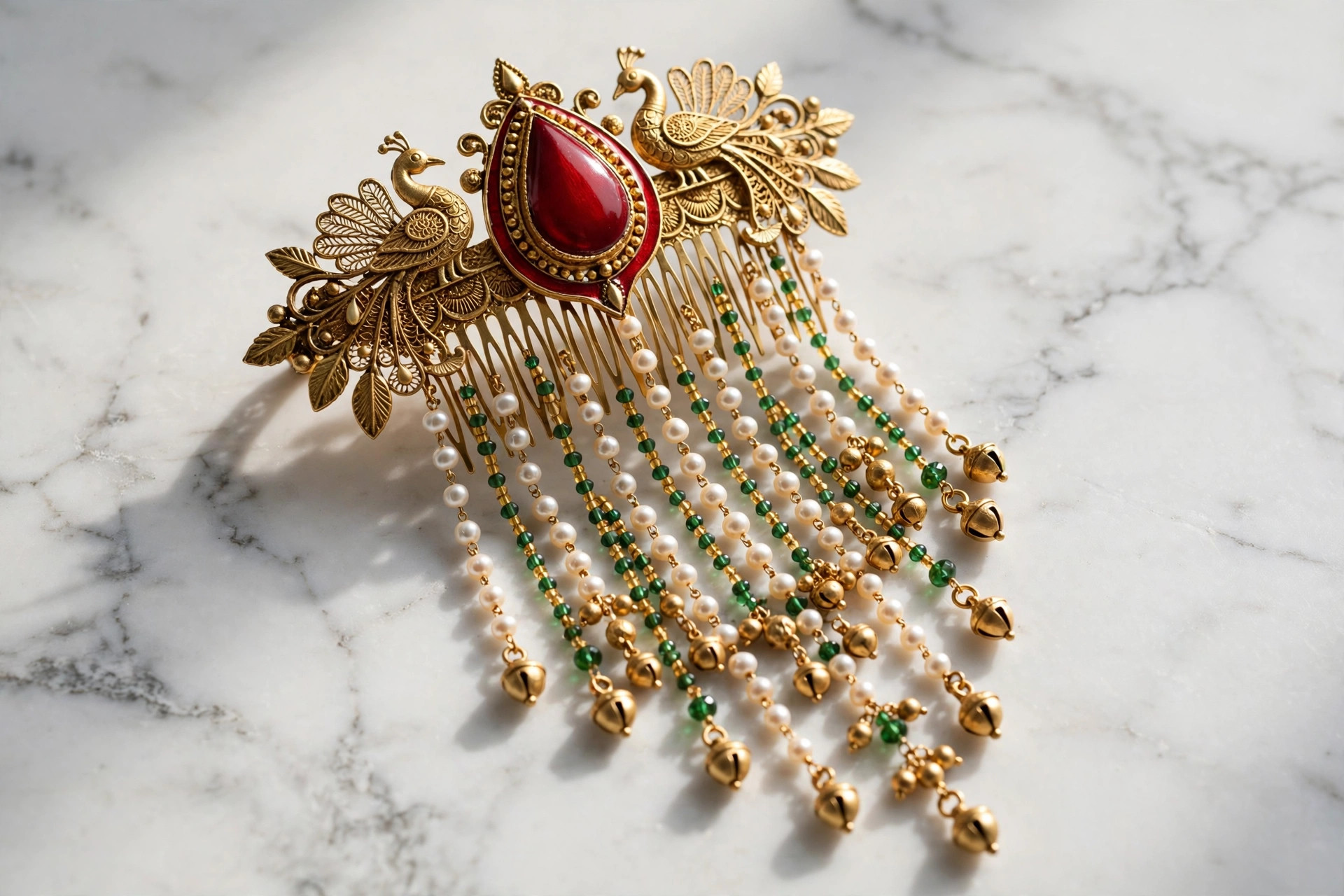 Red & Gold Bridal Hair Accessory — image 6