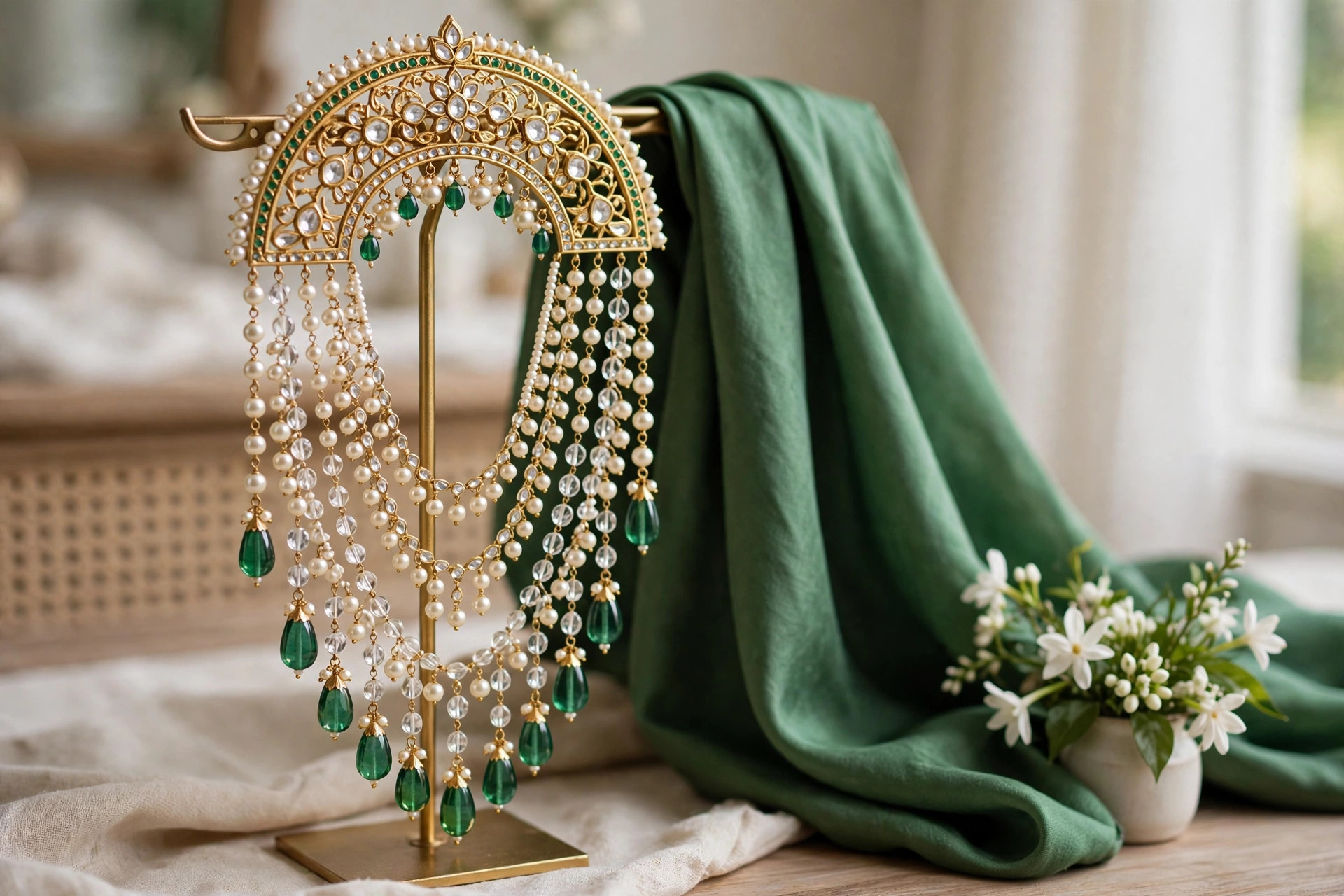 Gold Green Bridal Hair Accessory — image 5