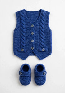 Royal Blue Baby Cable-Knit Vest & Booties Set