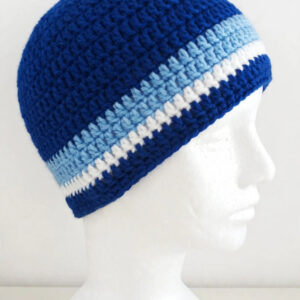 Royal Blue Striped Crochet Beanie — image 1