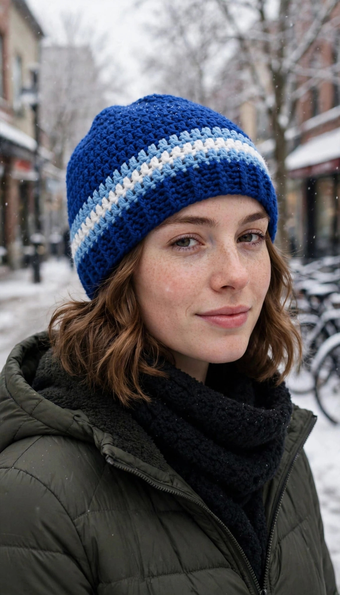 Royal Blue Striped Crochet Beanie — image 2