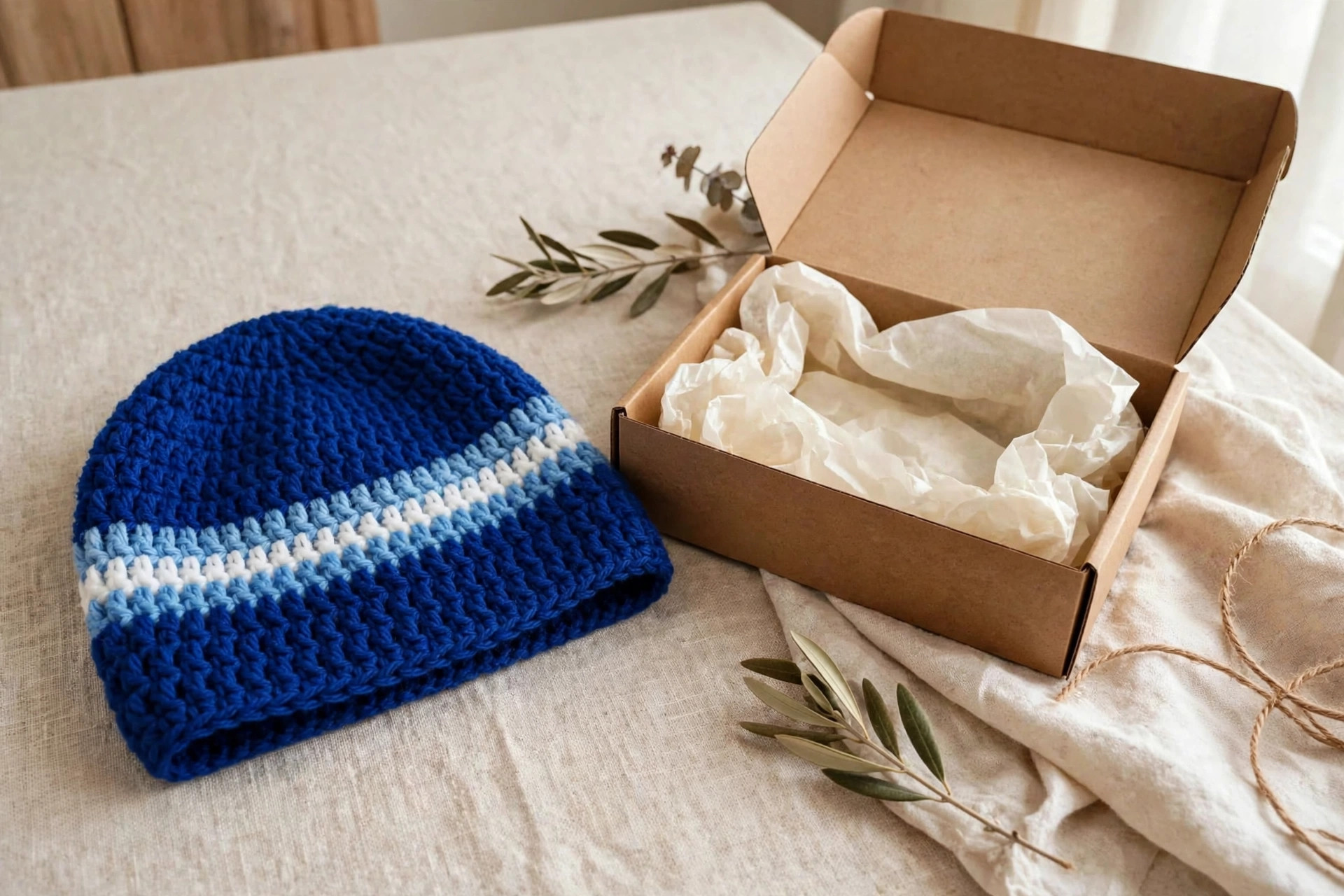 Royal Blue Striped Crochet Beanie — image 4