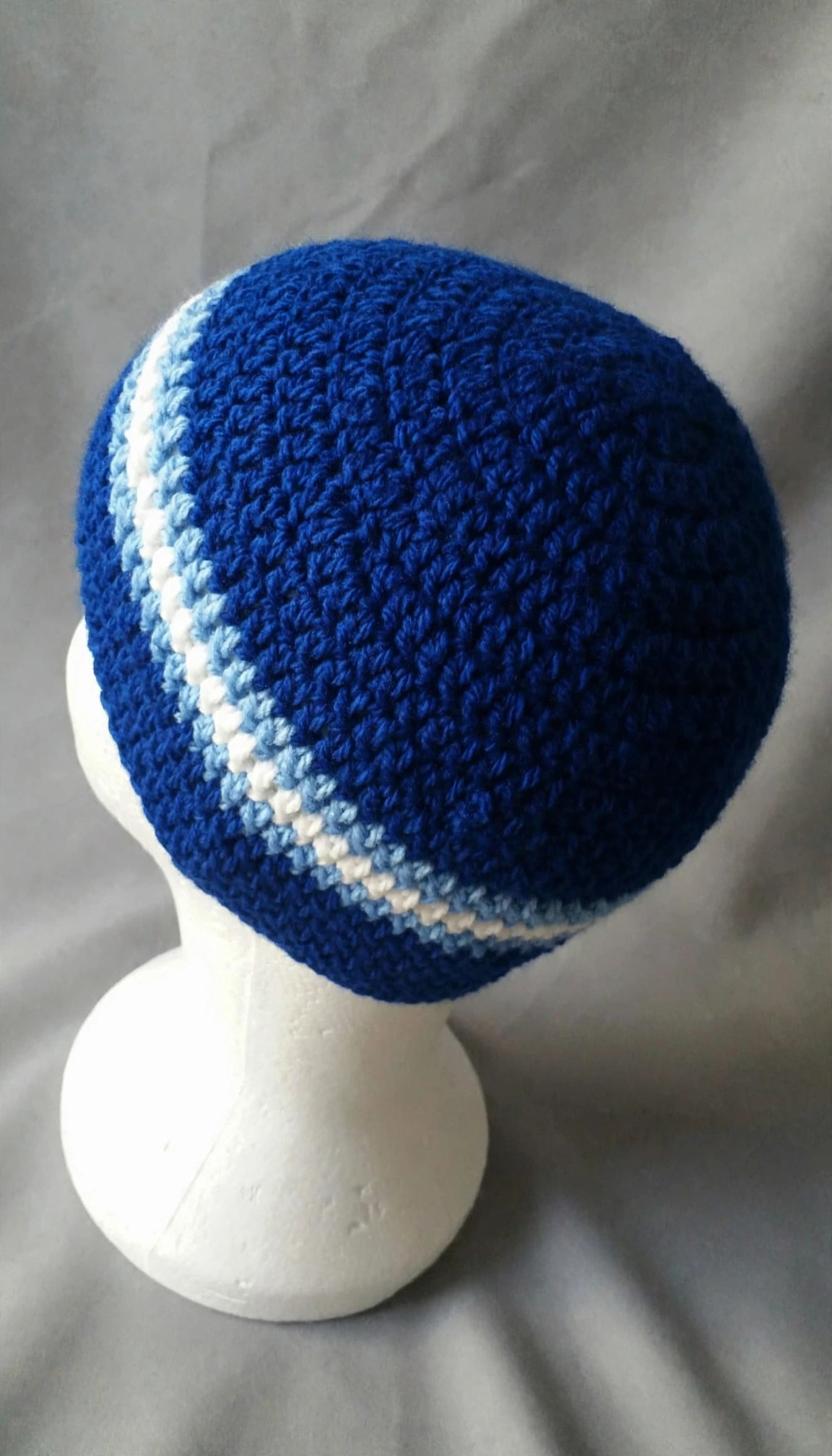 Royal Blue Striped Crochet Beanie — image 6