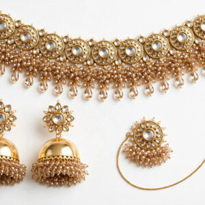 Gold Kundan Choker Set with Jhumka Earrings & Tikka — image 1