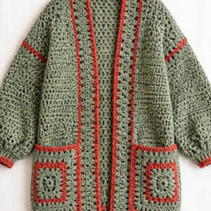 Sage Green Chunky Cardigan with Rust Trim — image 1