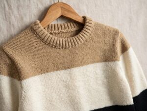 Men's Color-Block Knit Sweater – Camel, Cream & Black Stripes