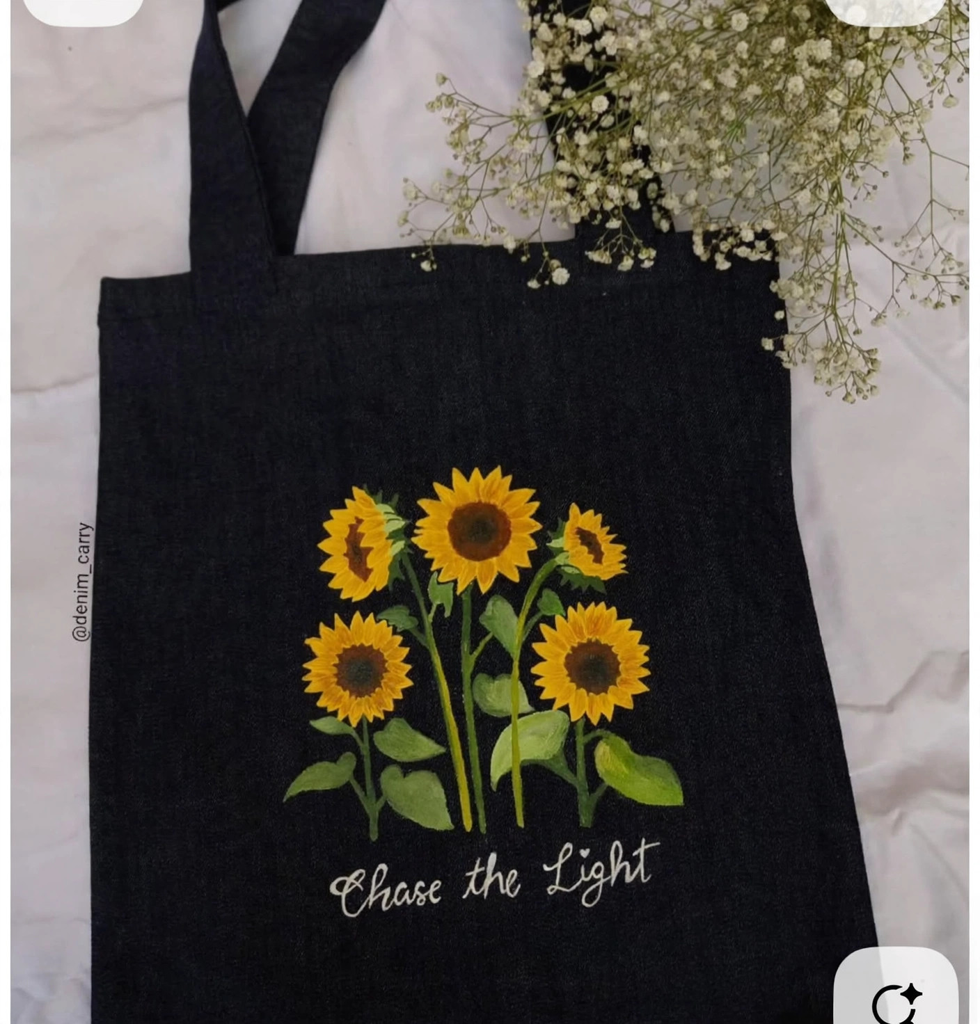 Black sunflower Chase the Light tote — main product image