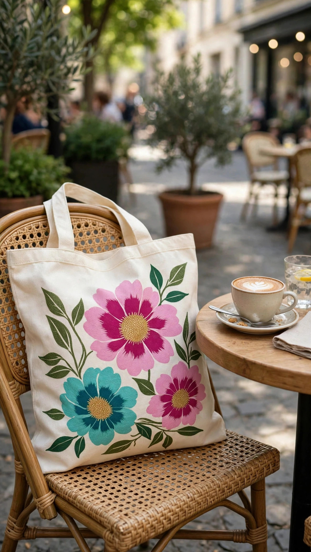 Cream floral print tote — lifestyle image