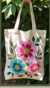 Cream Canvas Tote Bag – Large Pink & Teal Floral Print