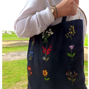 Navy wildflower embroidered tote — main product image