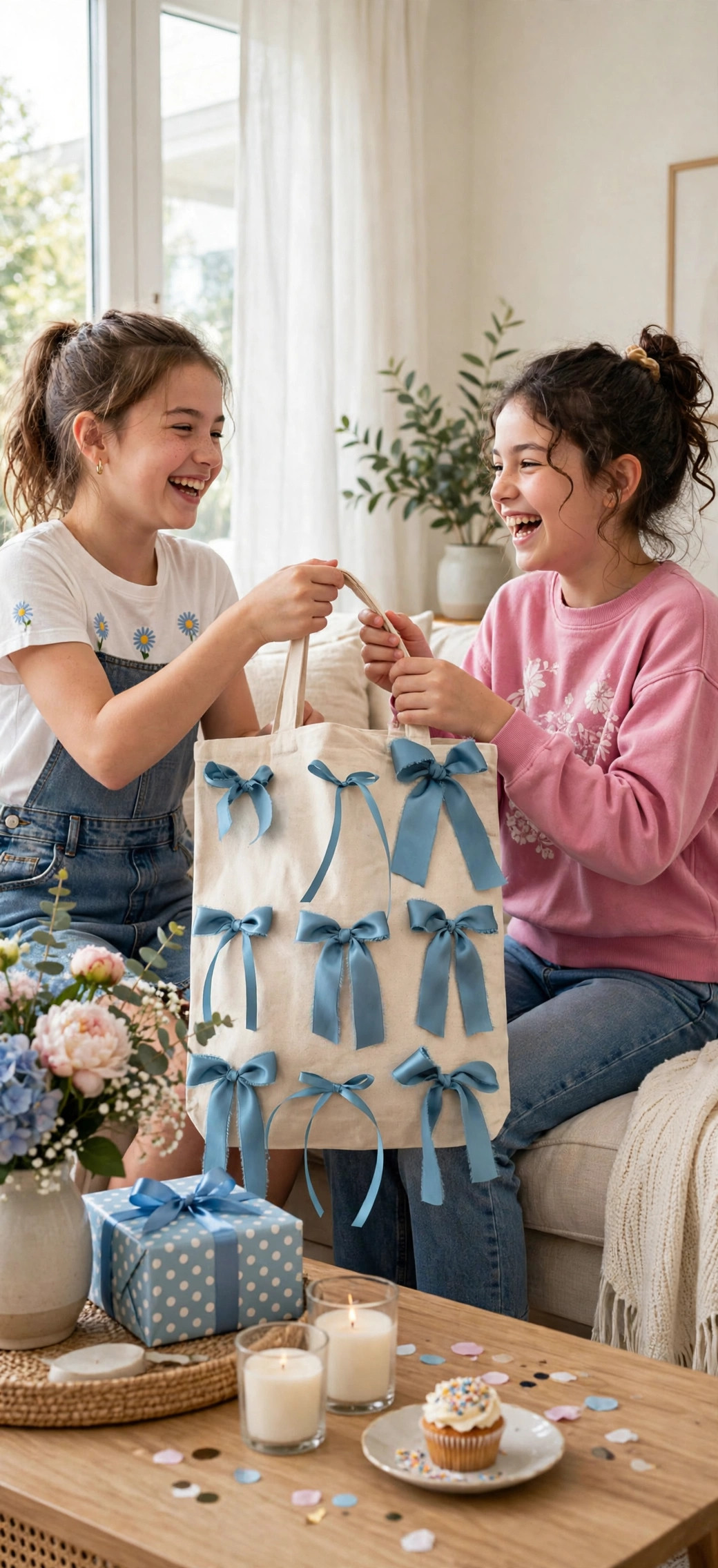 Satin ribbon bow tote — lifestyle: given as a gift