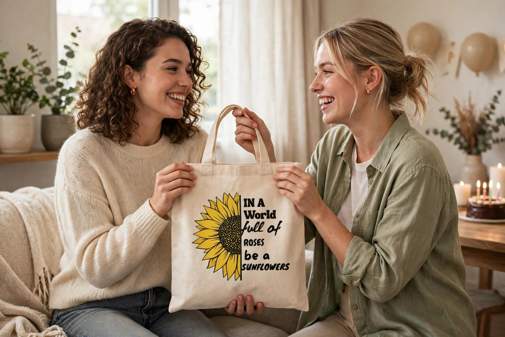 Be a Sunflower quote tote — lifestyle image